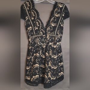 NWT Fashion Nova Sexy Black And Nude Lacey Romper With See Through Areas Sz S